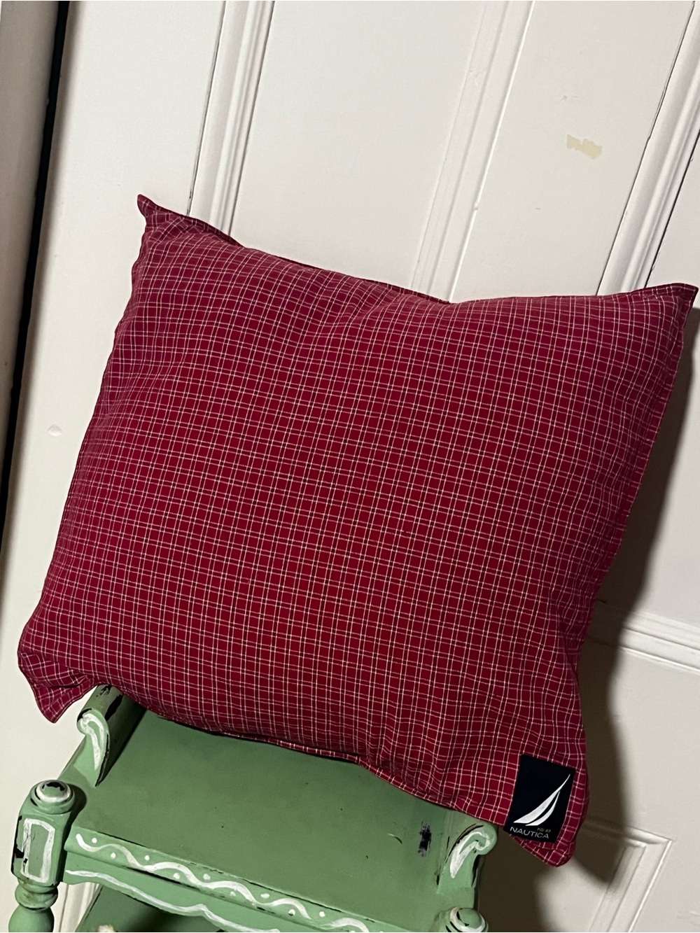 Nautica Down Feather Red Plaid Accent Pillow 18x18